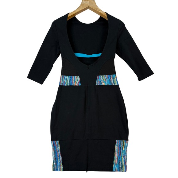 Puma X Coogi Black Bodycon Dress 3/4 Sleeve Crew Neck Scoop Back Womens Sz Small - Picture 2 of 9
